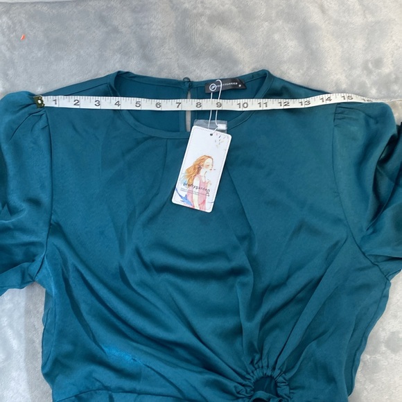 PRETTYGARDEN Satin Maxi Dress Puff Long Sleeve Crewneck Cutout  A-line Long - Picture 12 of 16